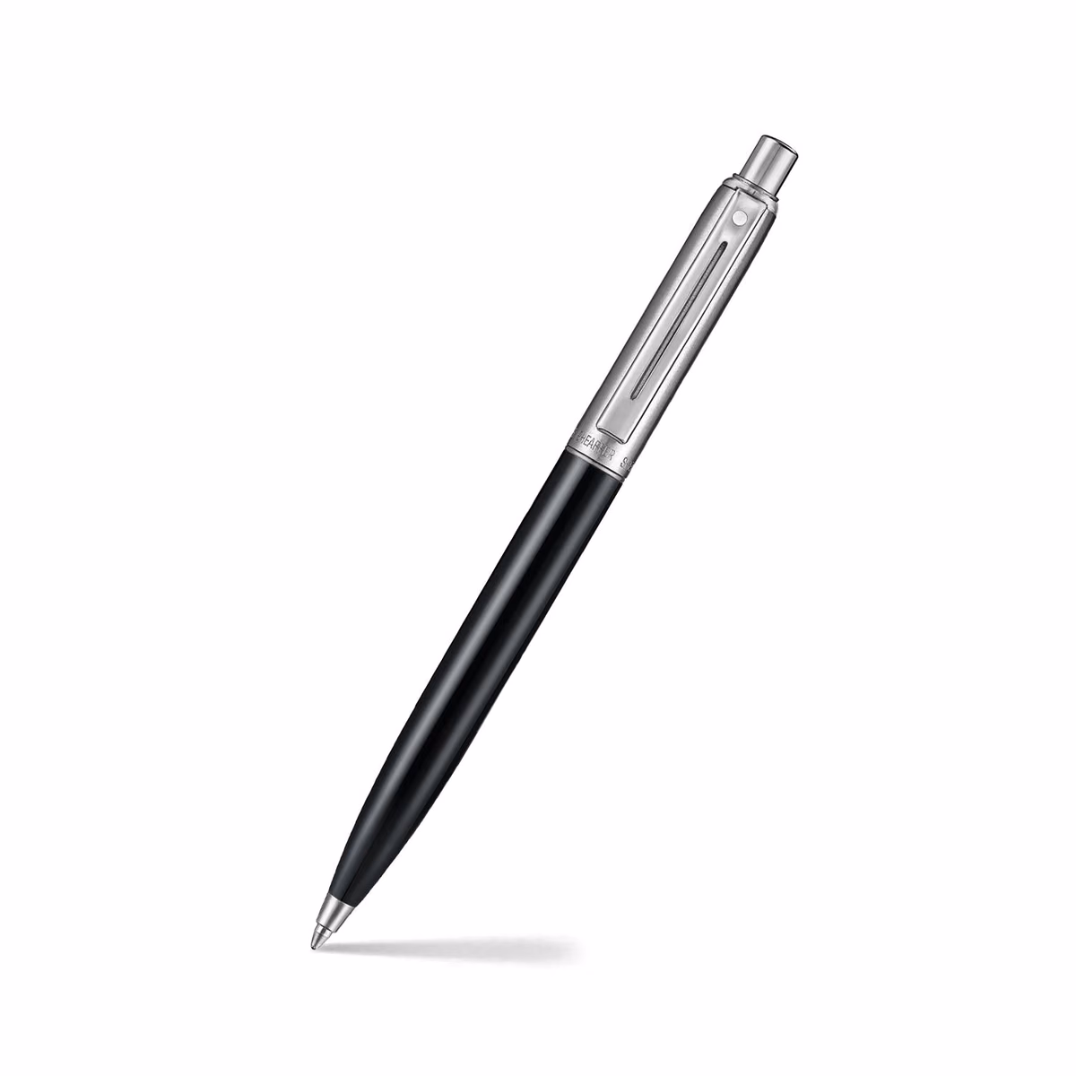 Custom Sheaffer Sentinel Metal 332 Glossy Black Barrel and Brushed Chrome Ballpoint Pen with Chrome Trims
