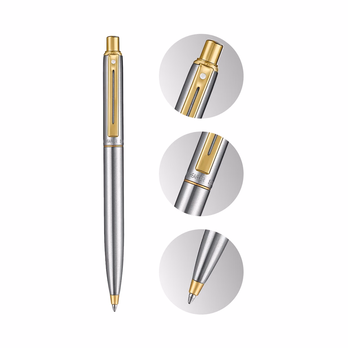 Custom Sheaffer Sentinel Metal 333 Brushed Chrome Ballpoint Pen with Gold Trims