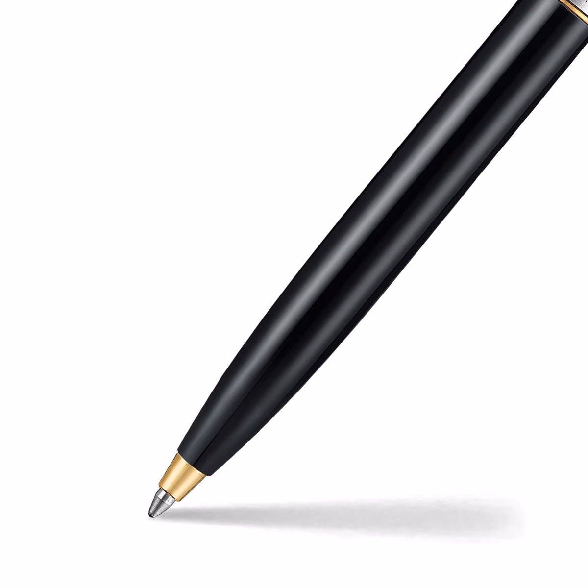 Custom Sheaffer Sentinel Metal 335 Glossy Black Barrel and Brushed Chrome Ballpoint Pen with Gold Trims