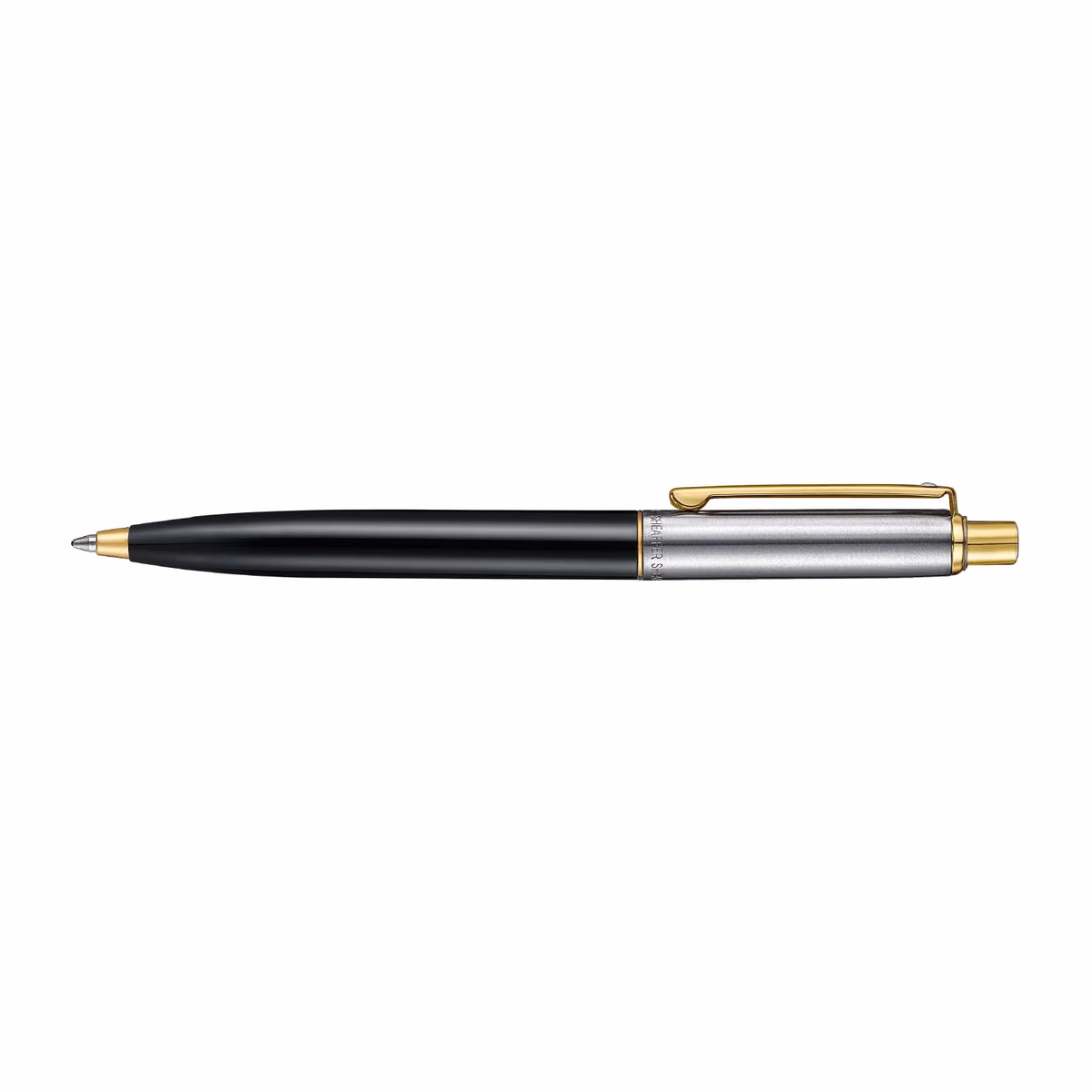 Custom Sheaffer Sentinel Metal 335 Glossy Black Barrel and Brushed Chrome Ballpoint Pen with Gold Trims