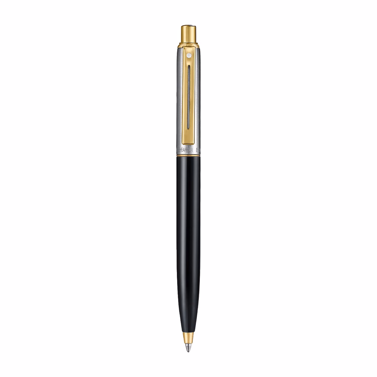 Custom Sheaffer Sentinel Metal 335 Glossy Black Barrel and Brushed Chrome Ballpoint Pen with Gold Trims