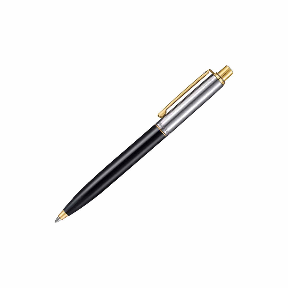 Custom Sheaffer Sentinel Metal 335 Glossy Black Barrel and Brushed Chrome Ballpoint Pen with Gold Trims
