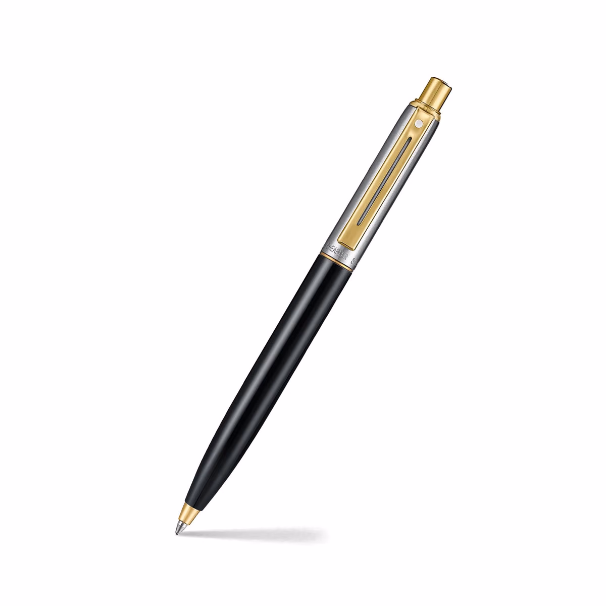 Custom Sheaffer Sentinel Metal 335 Glossy Black Barrel and Brushed Chrome Ballpoint Pen with Gold Trims