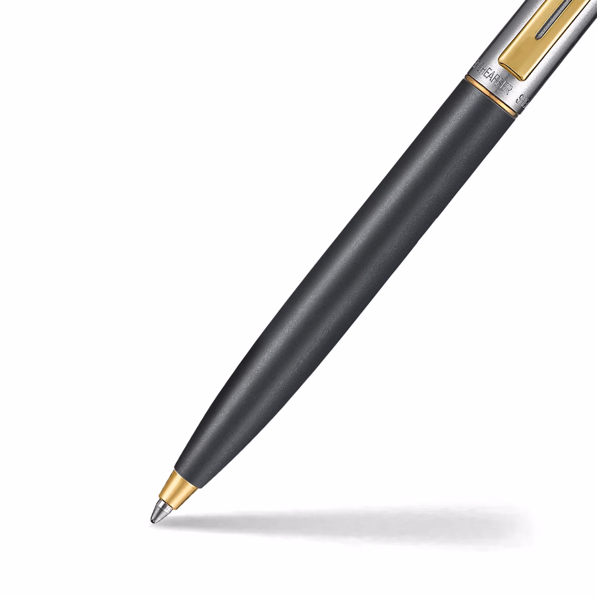 Custom Sheaffer Sentinel Metal 334 Matte Black Barrel and Brushed Chrome Cap Ballpoint Pen with Gold Trims