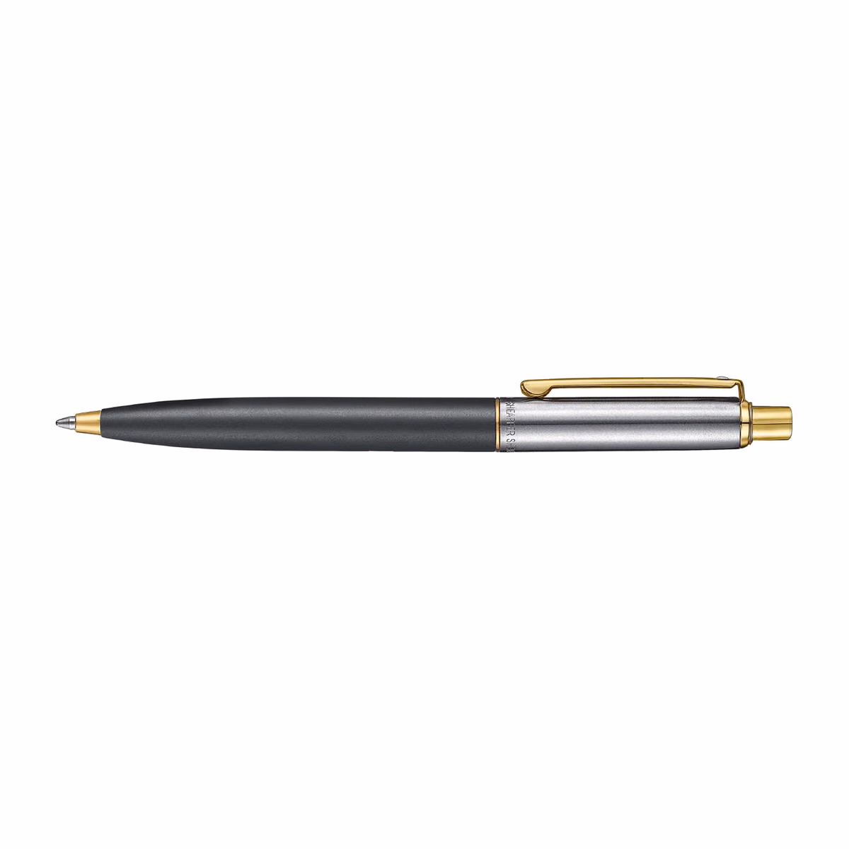 Custom Sheaffer Sentinel Metal 334 Matte Black Barrel and Brushed Chrome Cap Ballpoint Pen with Gold Trims