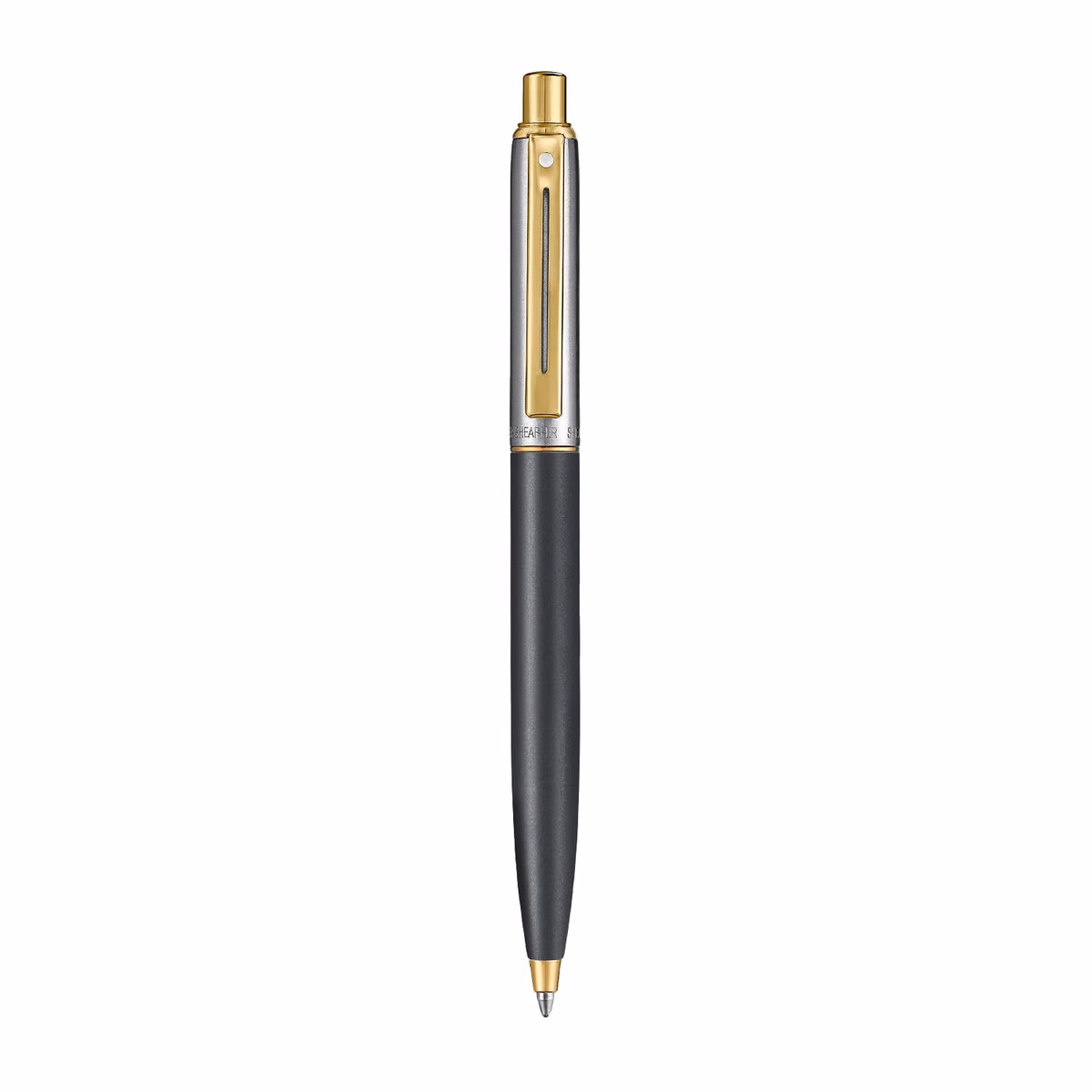 Custom Sheaffer Sentinel Metal 334 Matte Black Barrel and Brushed Chrome Cap Ballpoint Pen with Gold Trims