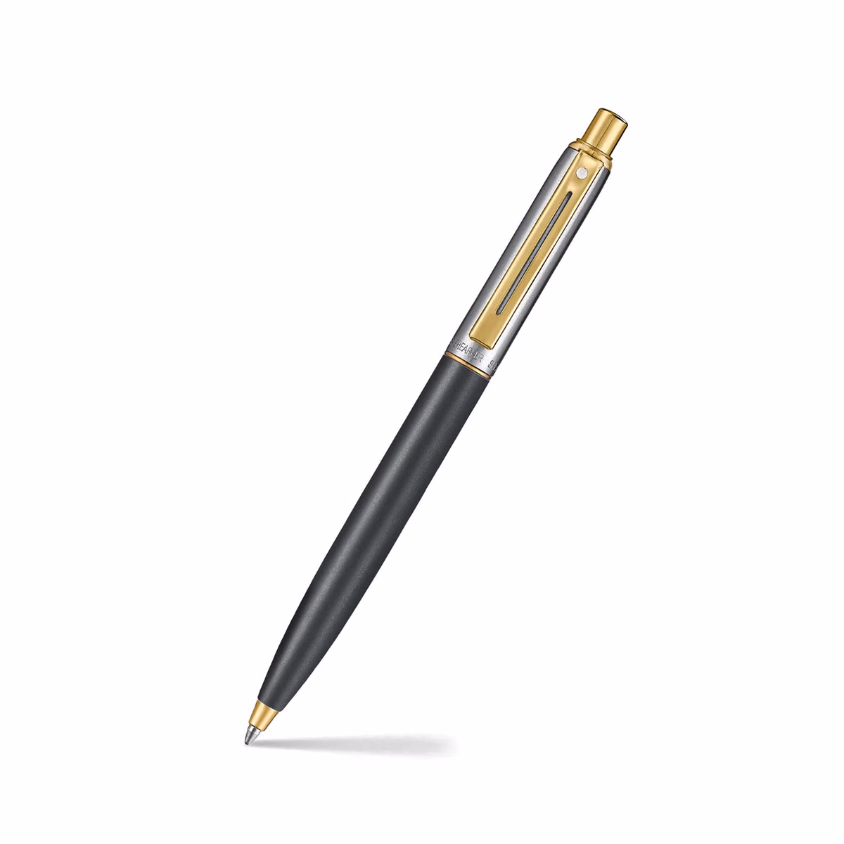 Custom Sheaffer Sentinel Metal 334 Matte Black Barrel and Brushed Chrome Cap Ballpoint Pen with Gold Trims