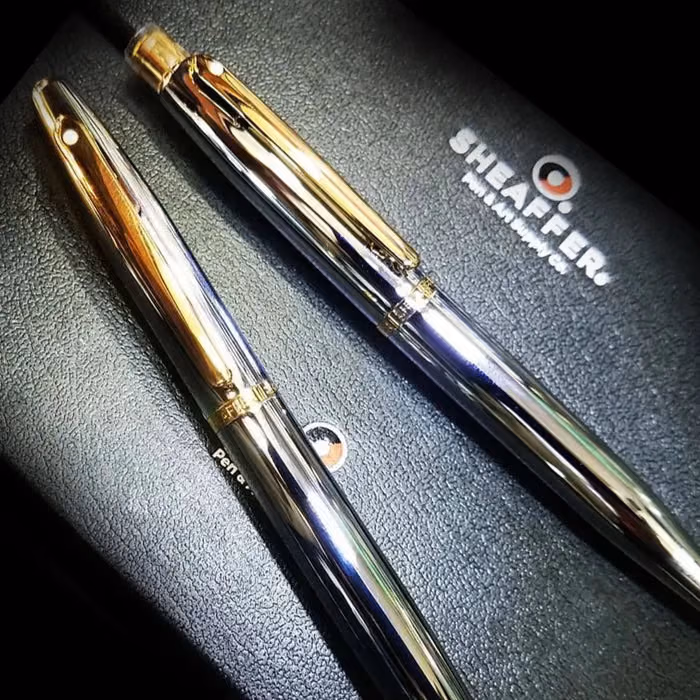 Custom Sheaffer VFM Polished Chrome Rollerball Pen With Gold Trims