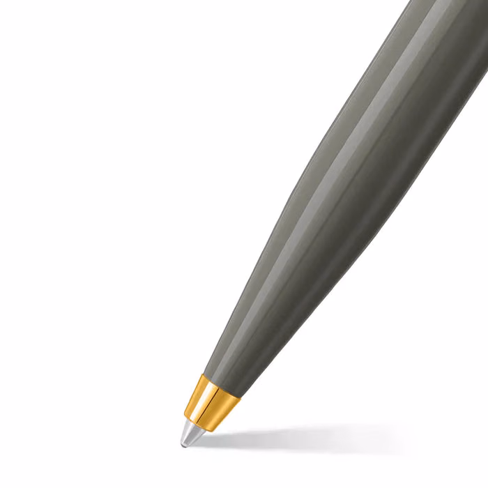 Custom Sheaffer VFM 9427 Glossy Light Gray Ballpoint Pen With PVD Gold-Tone Trim