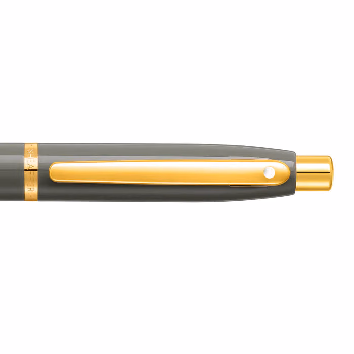Custom Sheaffer VFM 9427 Glossy Light Gray Ballpoint Pen With PVD Gold-Tone Trim