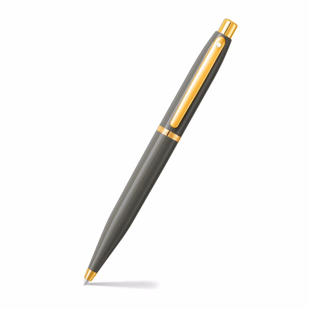 Custom Sheaffer VFM 9427 Glossy Light Gray Ballpoint Pen With PVD Gold-Tone Trim