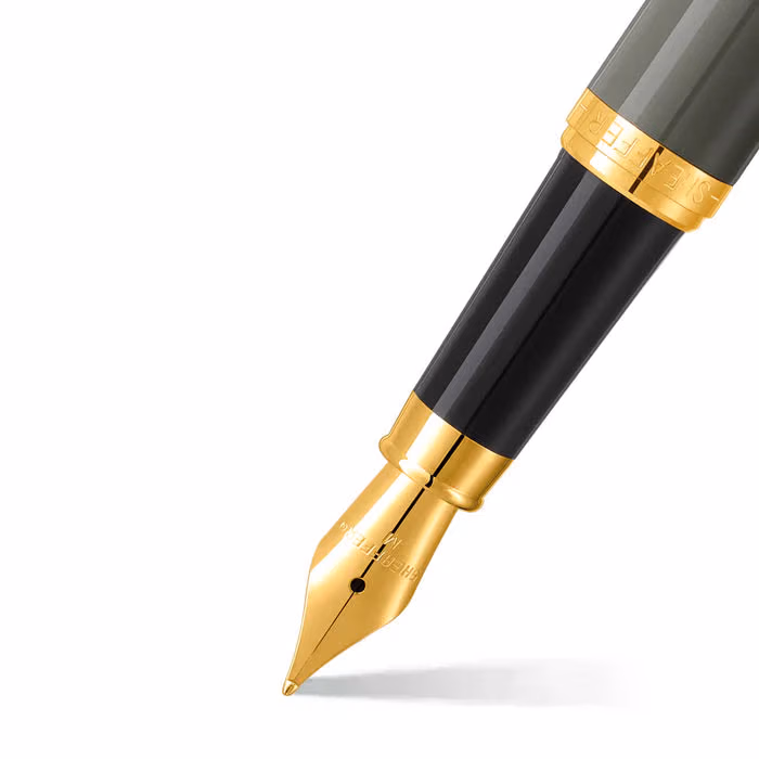 Custom Sheaffer VFM 9427 Glossy Light Gray Fountain Pen With PVD Gold-Tone Trim - Medium