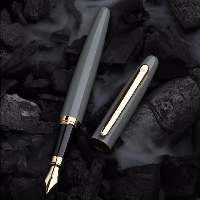 Custom Sheaffer VFM 9427 Glossy Light Gray Fountain Pen With PVD Gold-Tone Trim - Medium