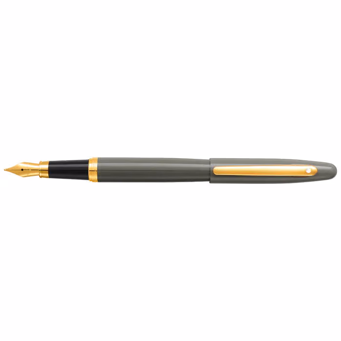 Custom Sheaffer VFM 9427 Glossy Light Gray Fountain Pen With PVD Gold-Tone Trim - Medium