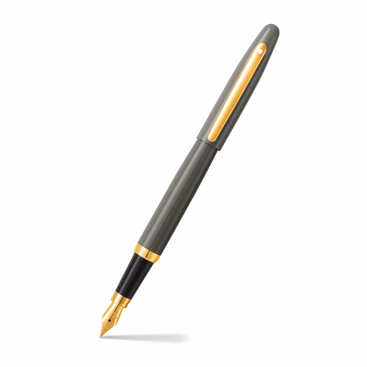 Custom Sheaffer VFM 9427 Glossy Light Gray Fountain Pen With PVD Gold-Tone Trim - Medium