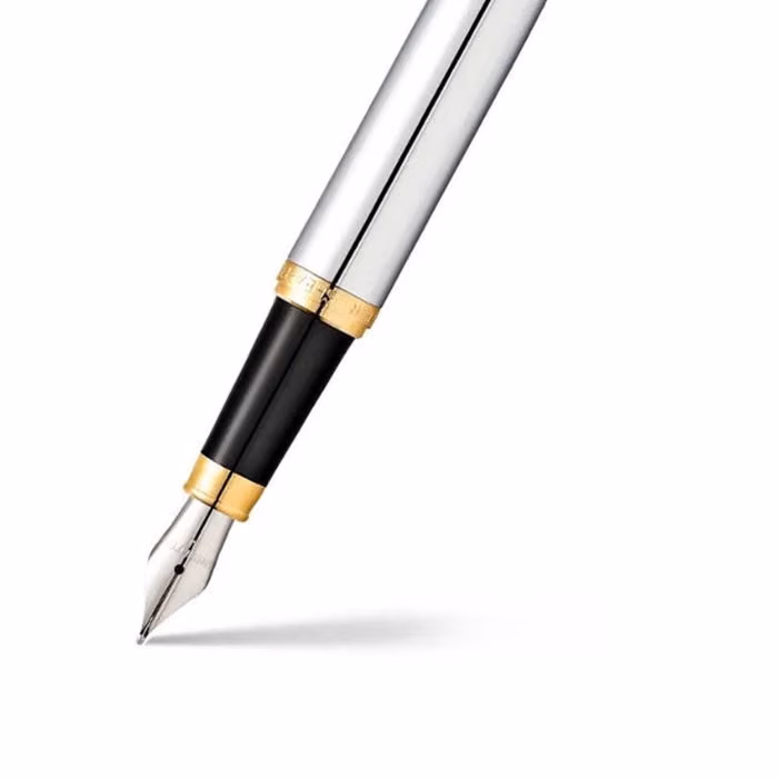 Custom Sheaffer VFM Polished Chrome with Gold Trims Fountain Pen - Medium
