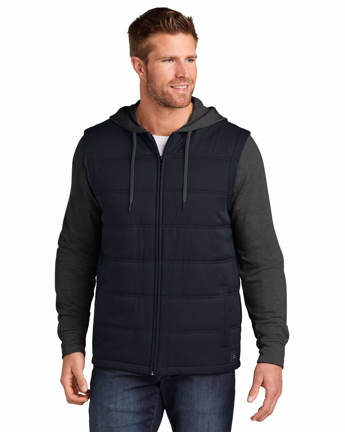 Custom TravisMathew Tides Up Hooded Jacket, Black/ Black Heather, front view