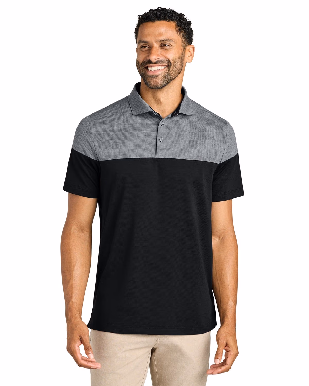 Custom TravisMathew Onward Colorblock Polo TMA42774 - Quiet Shade Grey Heather/ Black - 1