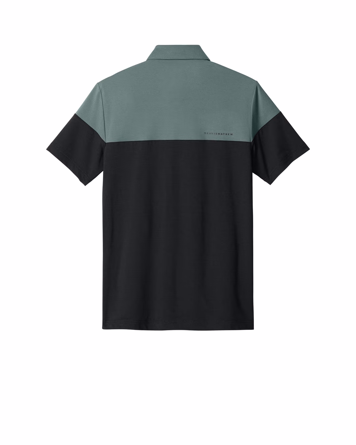 Custom TravisMathew Onward Colorblock Polo, Balsam Green/ Black, front view
