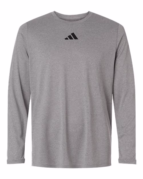 Custom Medium Grey Heather/ Black - Adidas Men's Pregame Long Sleeve T-Shirt