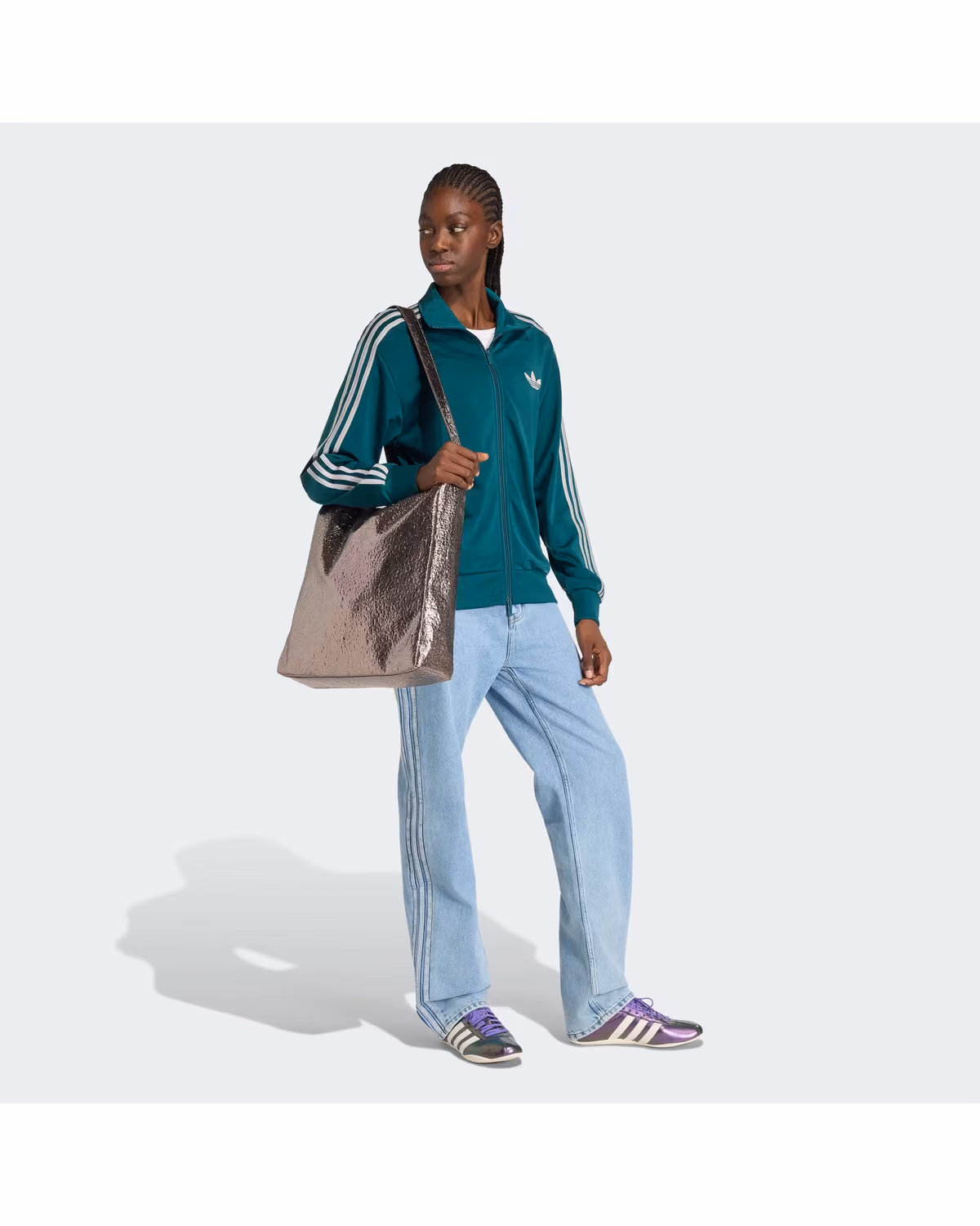 Custom Adidas Women's Firebird Track Top Loose - Rich Green/Grey Two