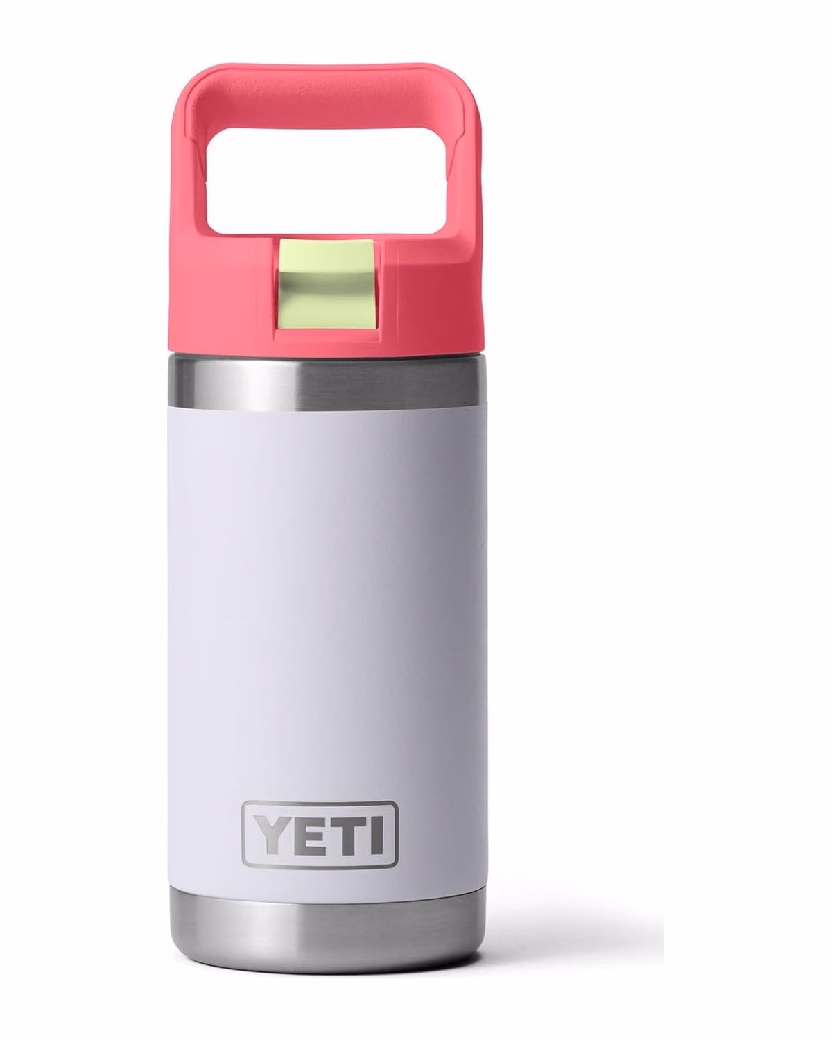 Custom YETI Rambler Jr. 12oz Kids Bottle with Straw Cap, Laser Engraved — Mist/Pink/Grasshopper front