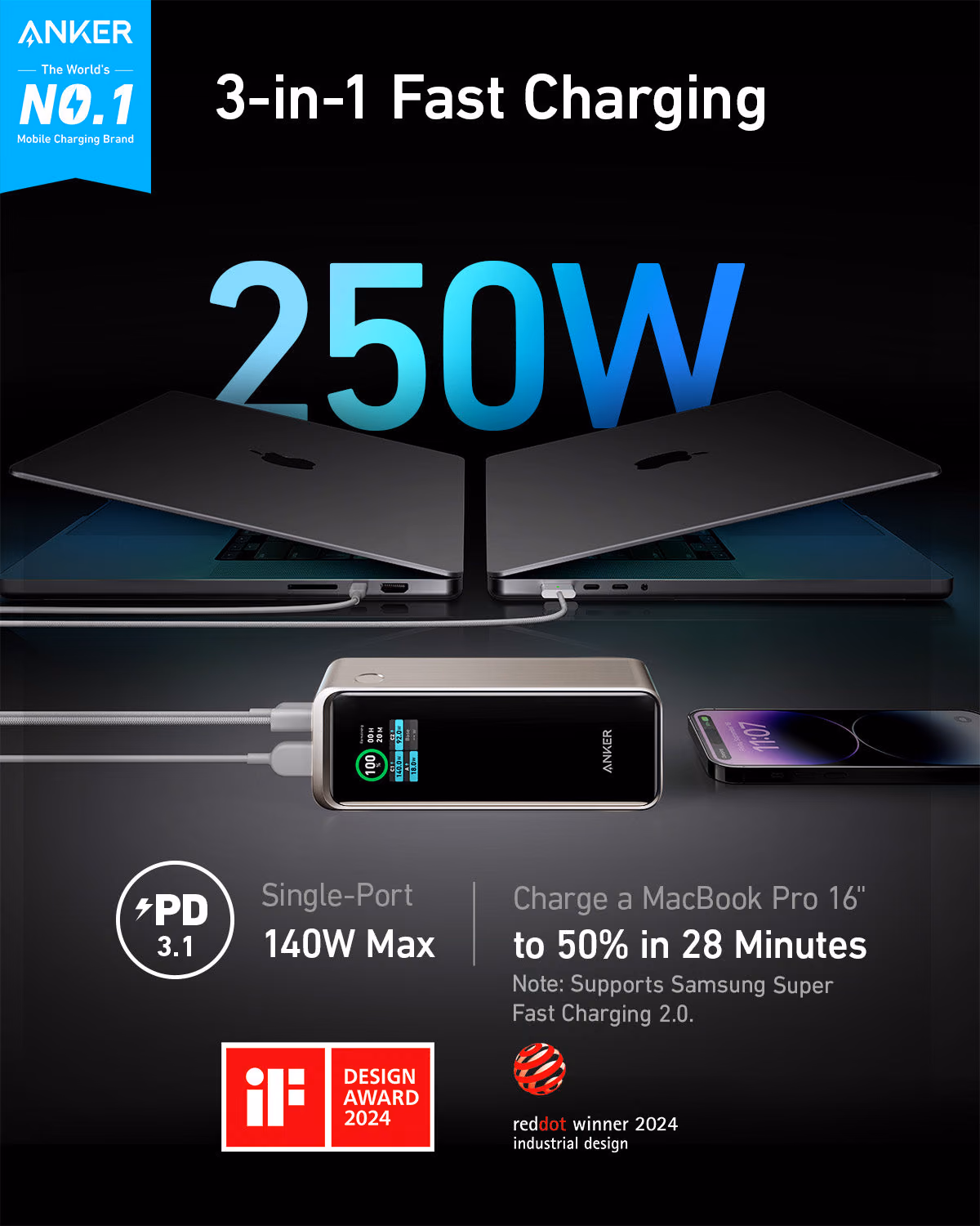 Custom Anker Prime Power Bank (27K, 250W) custom logo decoration