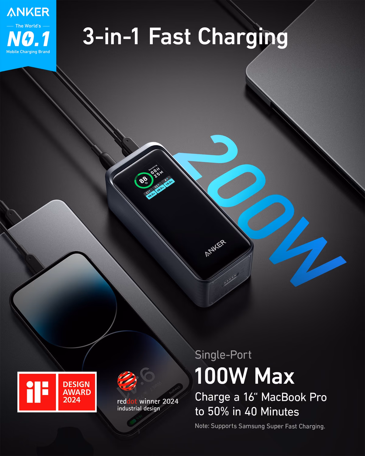 Custom Anker Prime Power Bank (20K, 200W) custom logo decoration