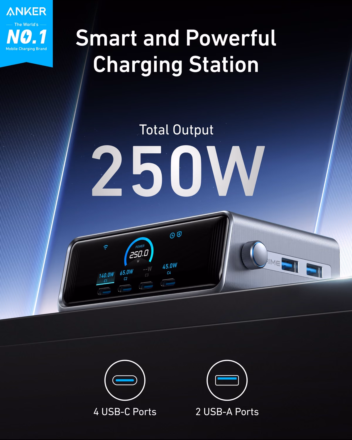 Custom Anker Prime Charger (250W, 6 Ports, GaNPrime) custom logo decoration