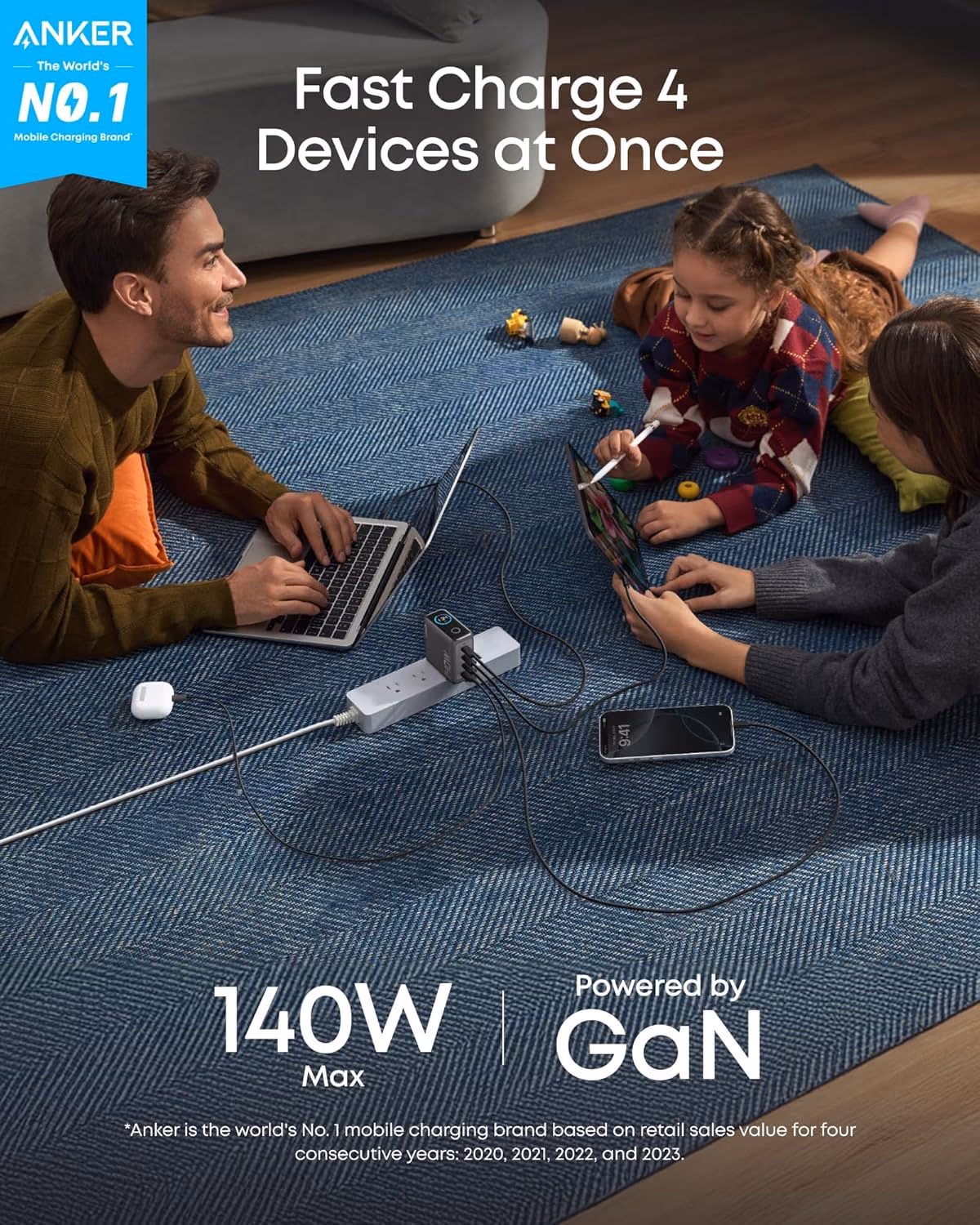 Custom Anker Charger (140W, 4-Port, PD 3.1) with USB-C Cable custom logo decoration