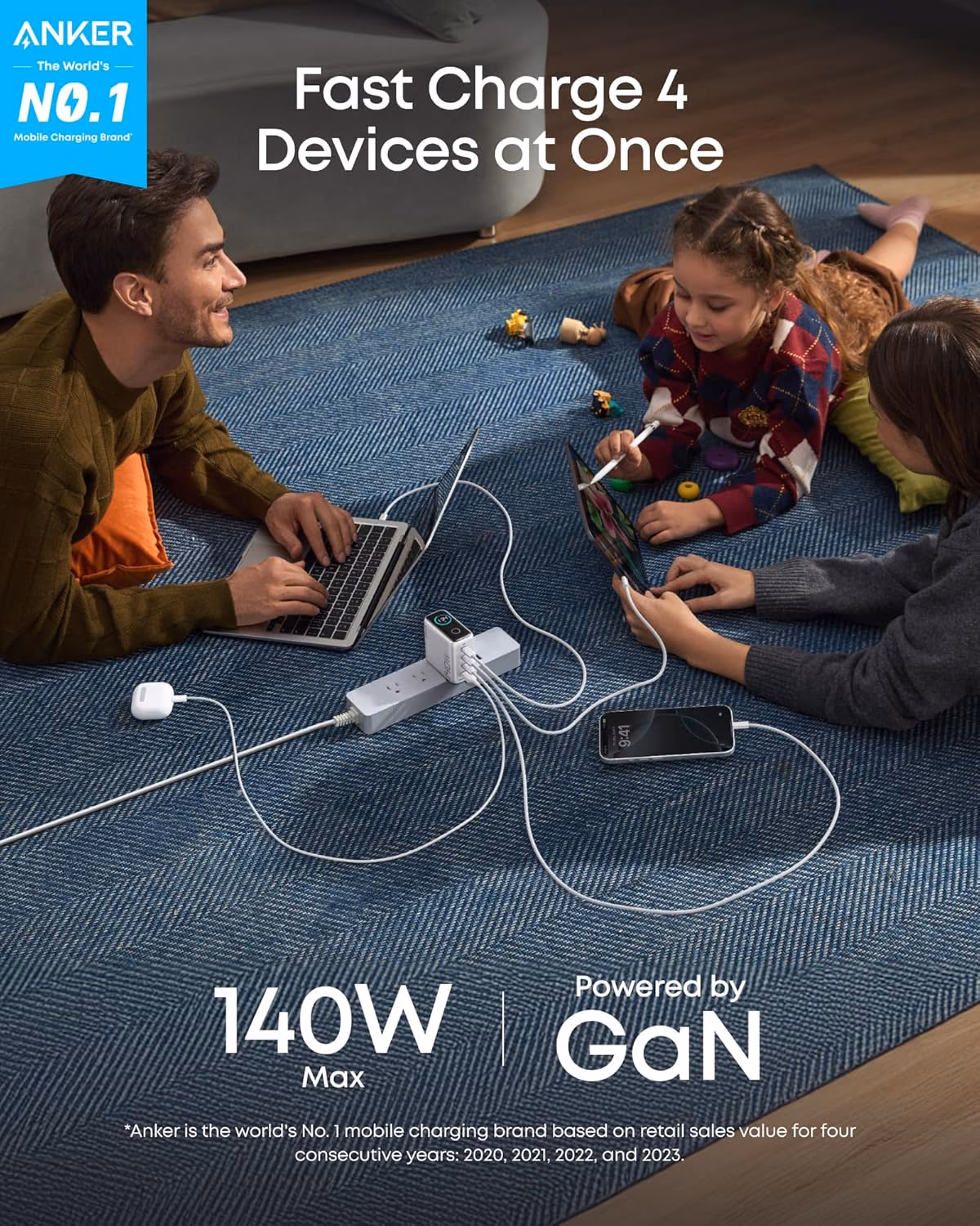 Custom Anker Charger (140W, 4-Port, PD 3.1) with USB-C Cable custom logo decoration