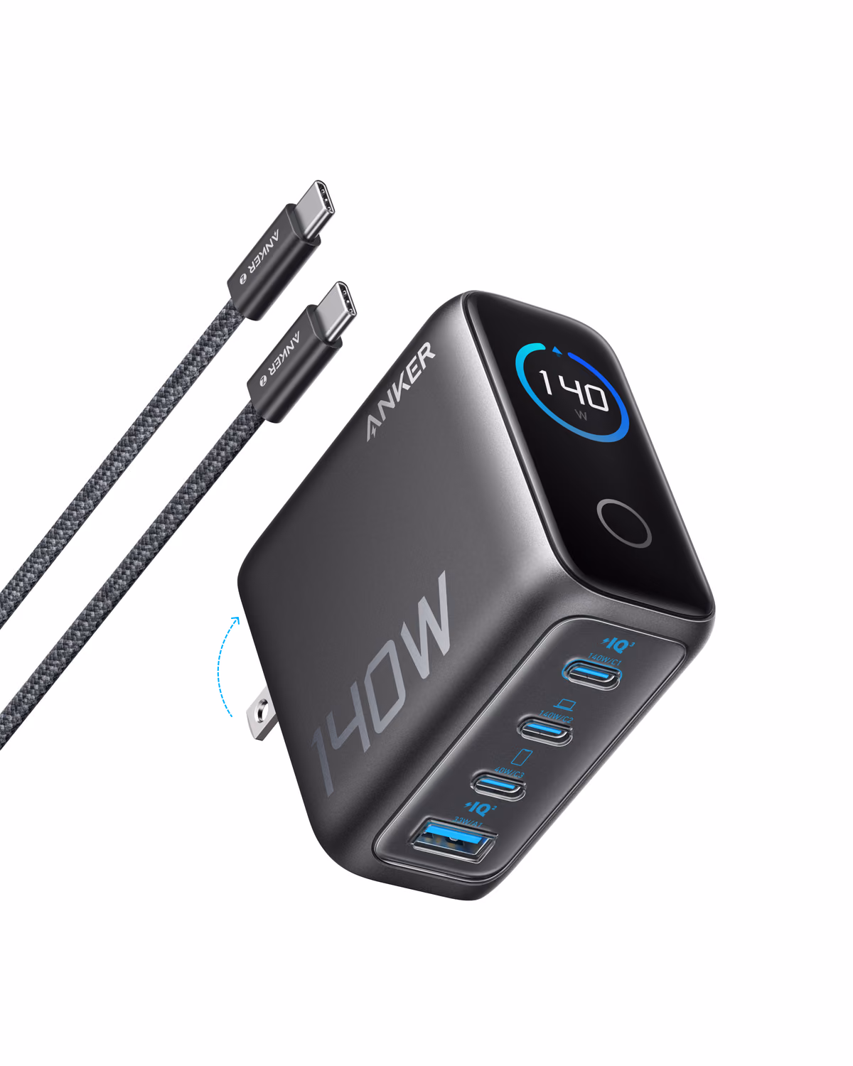 Custom Anker Charger (140W, 4-Port, PD 3.1) with USB-C Cable