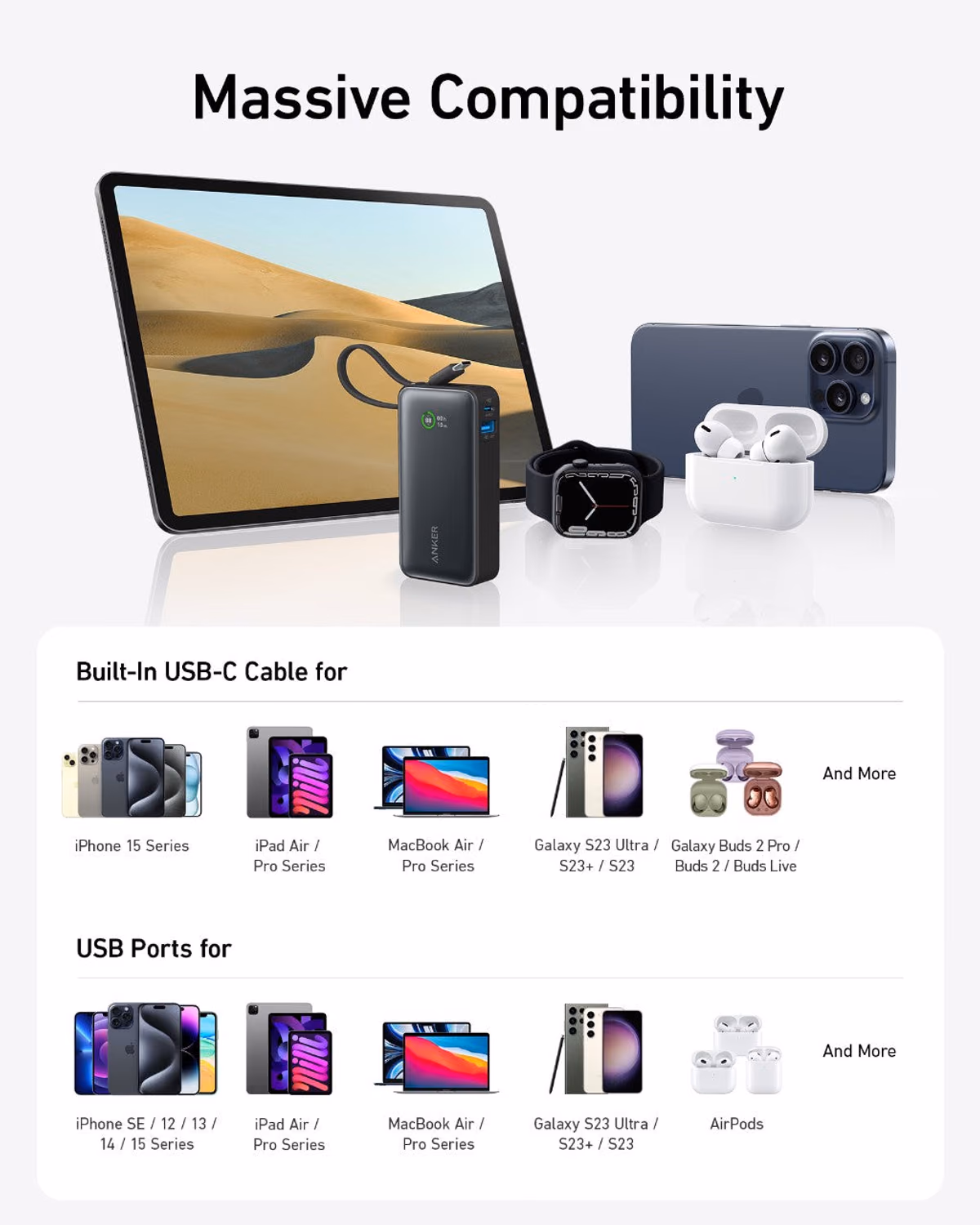 Custom Anker Nano Power Bank (30W, Built-In USB-C Cable) custom logo decoration