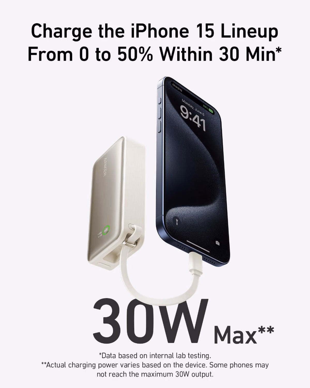 Custom Anker Nano Power Bank (30W, Built-In USB-C Cable) custom logo decoration