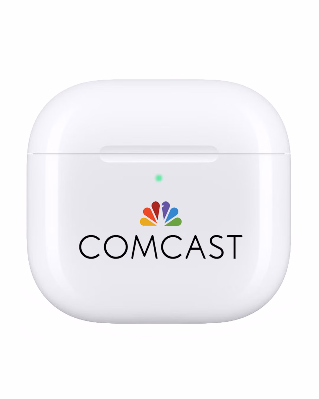 Custom engraved Apple AirPods 5 with Active Noise Cancellation charging case example with Comcast logo laser engraving