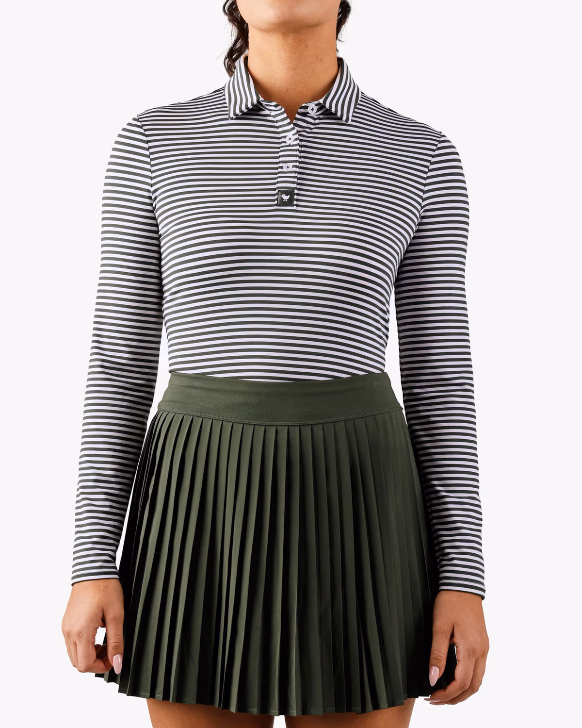 Custom Bad Birdie Long Sleeve Polo - Stripe Right - Deep Forest