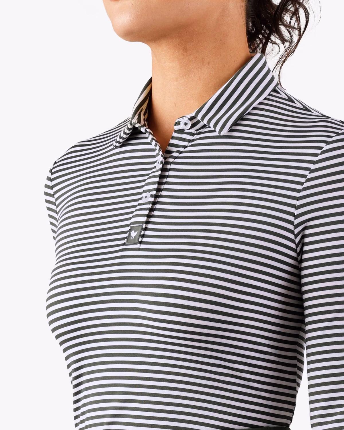 Custom Bad Birdie Long Sleeve Polo - Stripe Right - Deep Forest — Deep Forest