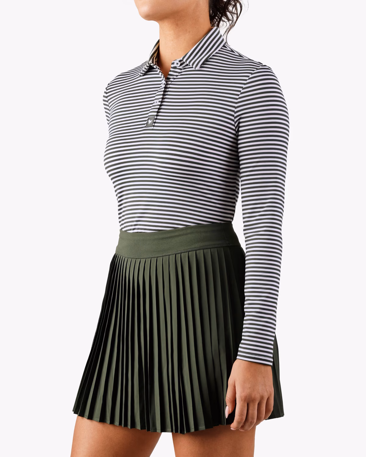 Custom Bad Birdie Long Sleeve Polo - Stripe Right - Deep Forest — Deep Forest