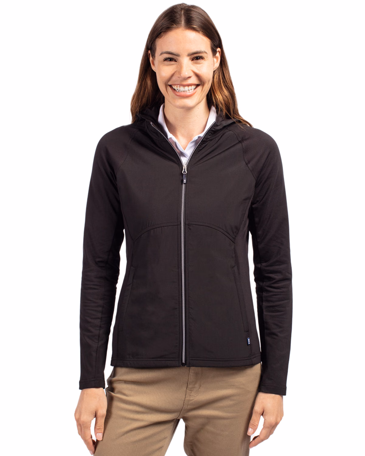 Custom Cutter & Buck Adapt Recycled Soft Knit Stretch Womens Hybrid Full Zip Jacket