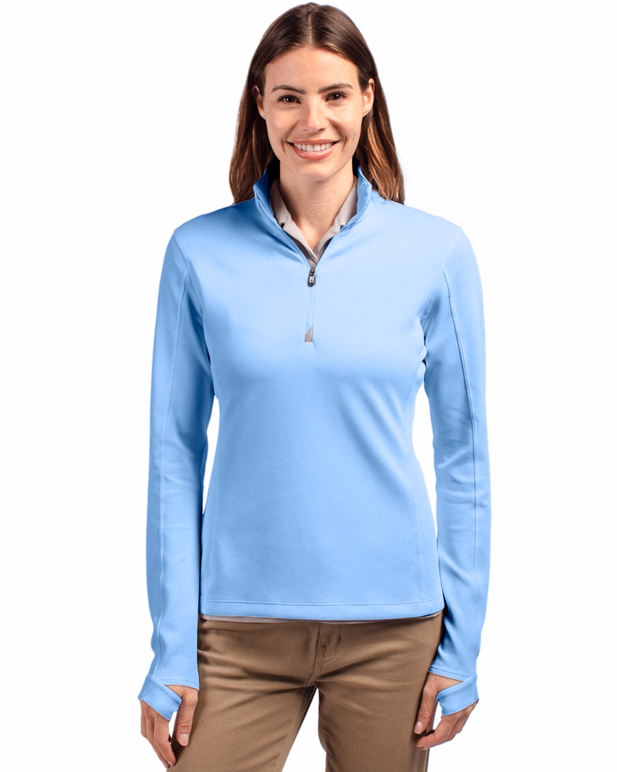 Custom Cutter & Buck Traverse Recycled Smooth Stretch Womens Quarter Zip Pullover