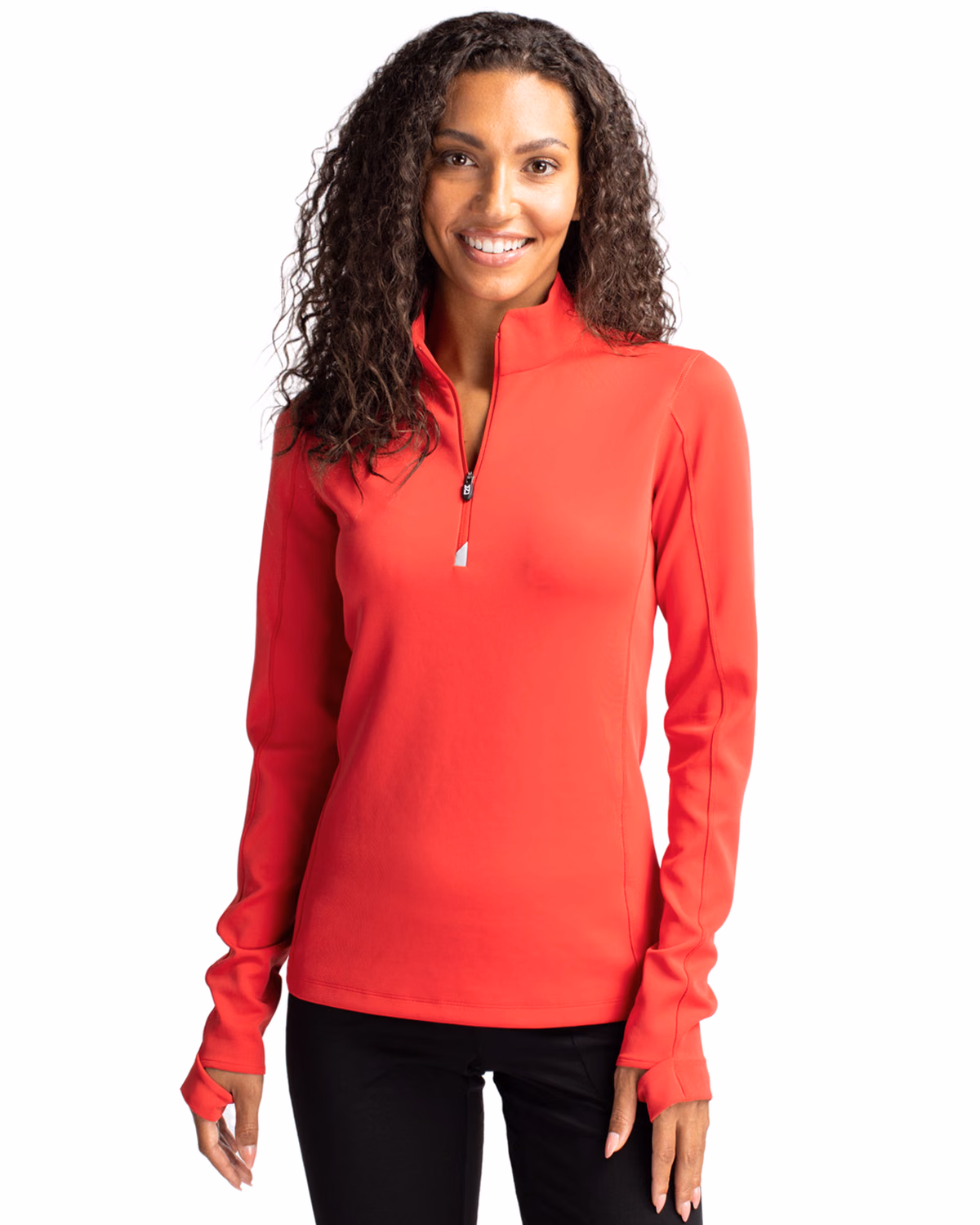 Custom Cutter & Buck Traverse Recycled Smooth Stretch Womens Quarter Zip Pullover — Red front
