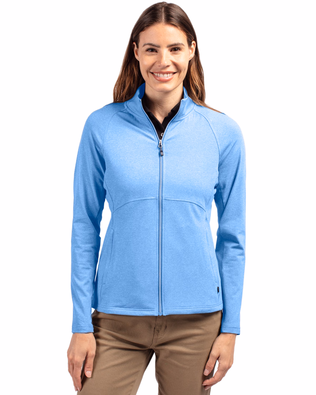 Custom Cutter & Buck Adapt Recycled Soft Knit Stretch Womens Heathered Full Zip Jacket