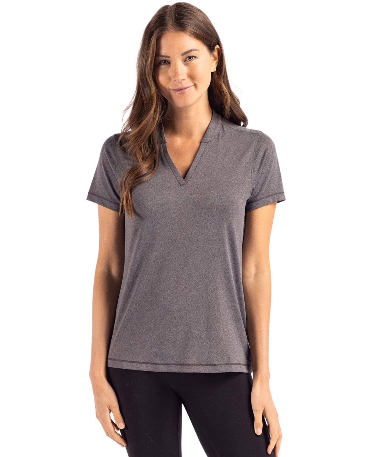 Custom Cutter & Buck Forge Recycled Four-Way Stretch Heathered Womens Blade Top — Dark Black Heather front