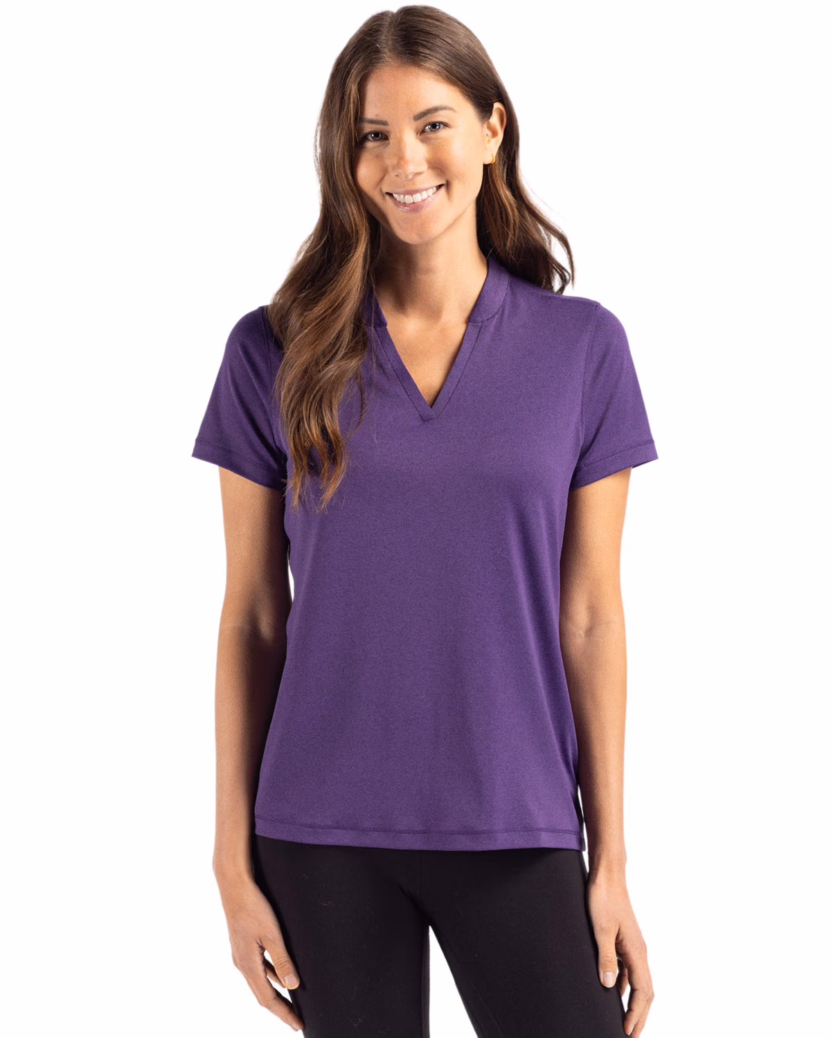 Custom Cutter & Buck Forge Recycled Four-Way Stretch Heathered Womens Blade Top — Dark College Purple Heather front