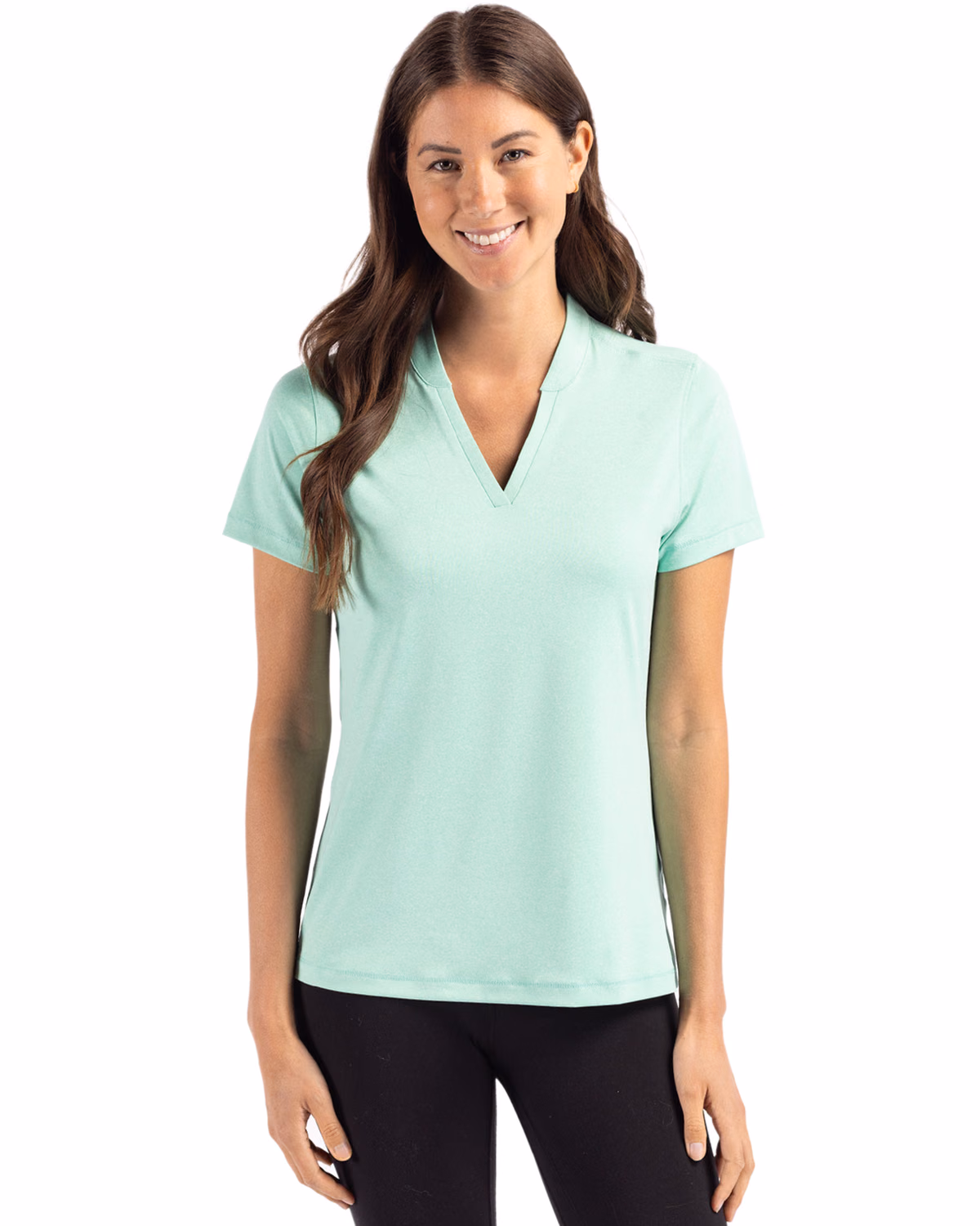 Custom Cutter & Buck Forge Recycled Four-Way Stretch Heathered Womens Blade Top — Fresh Mint Heather front