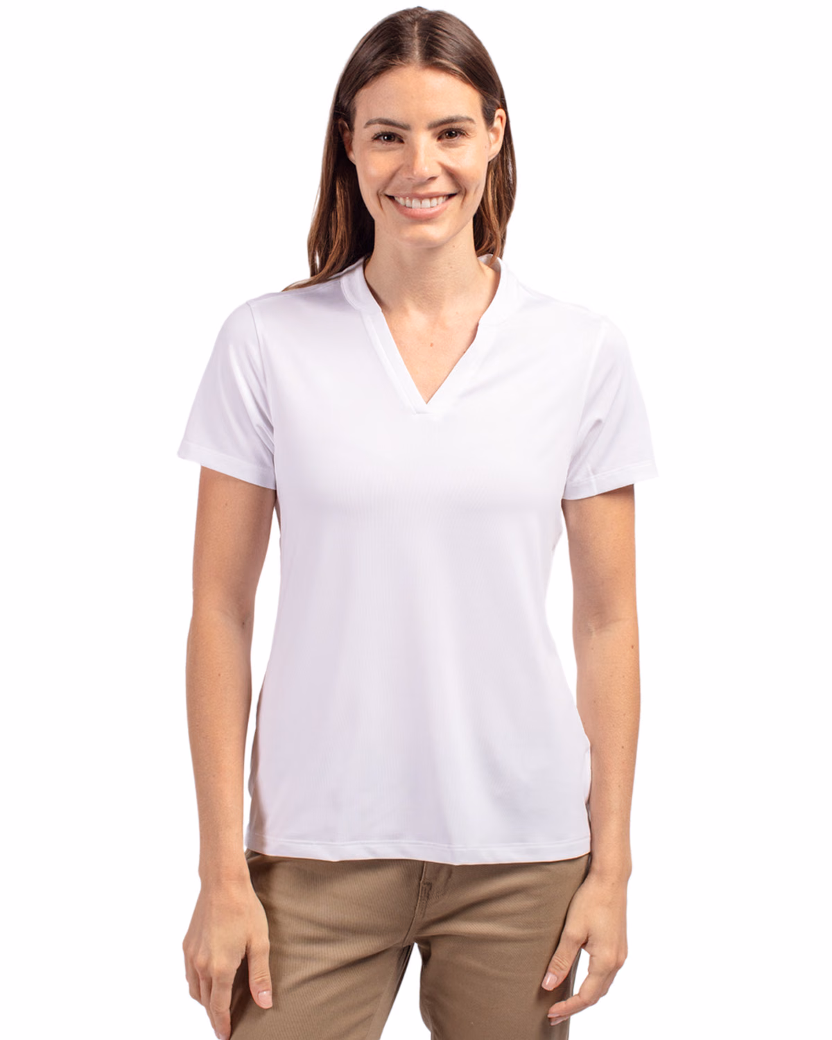 Custom Cutter & Buck Forge Recycled Four-Way Stretch Heathered Womens Blade Top — White front