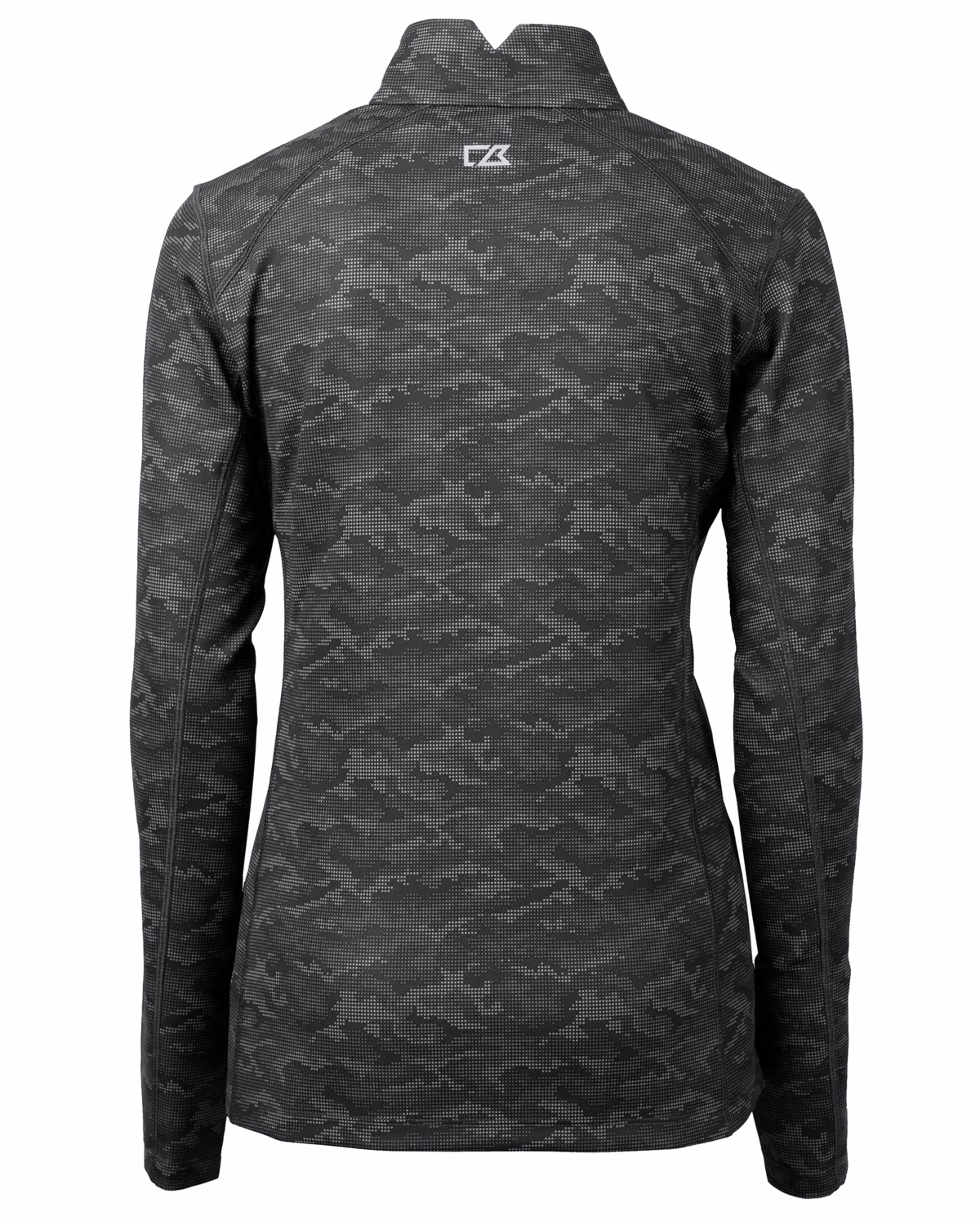 Custom Cutter & Buck Traverse Recycled Smooth Stretch Womens Camo Quarter Zip Pullover — Black flat front