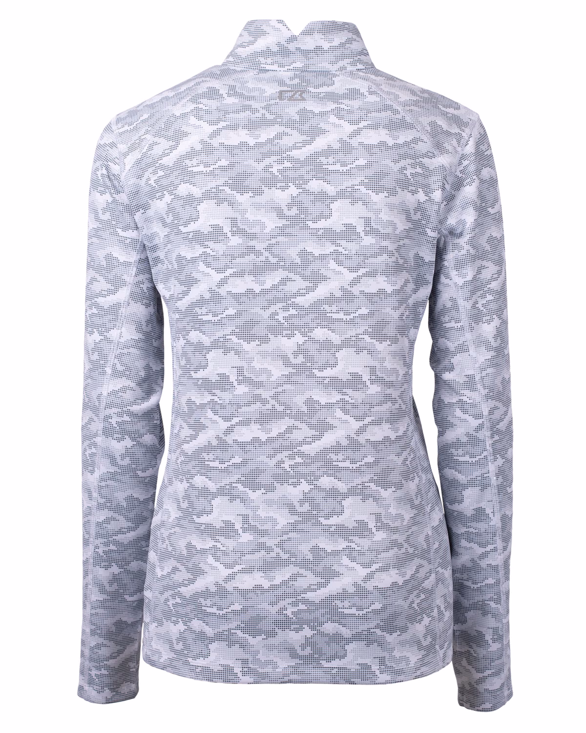 Custom Cutter & Buck Traverse Recycled Smooth Stretch Womens Camo Quarter Zip Pullover — Charcoal flat front
