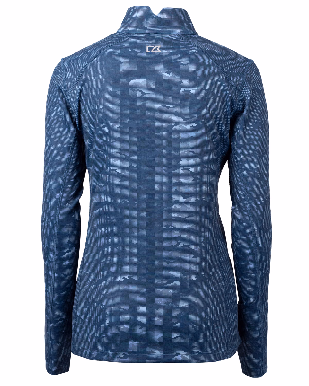 Custom Cutter & Buck Traverse Recycled Smooth Stretch Womens Camo Quarter Zip Pullover — Navy Blue flat front