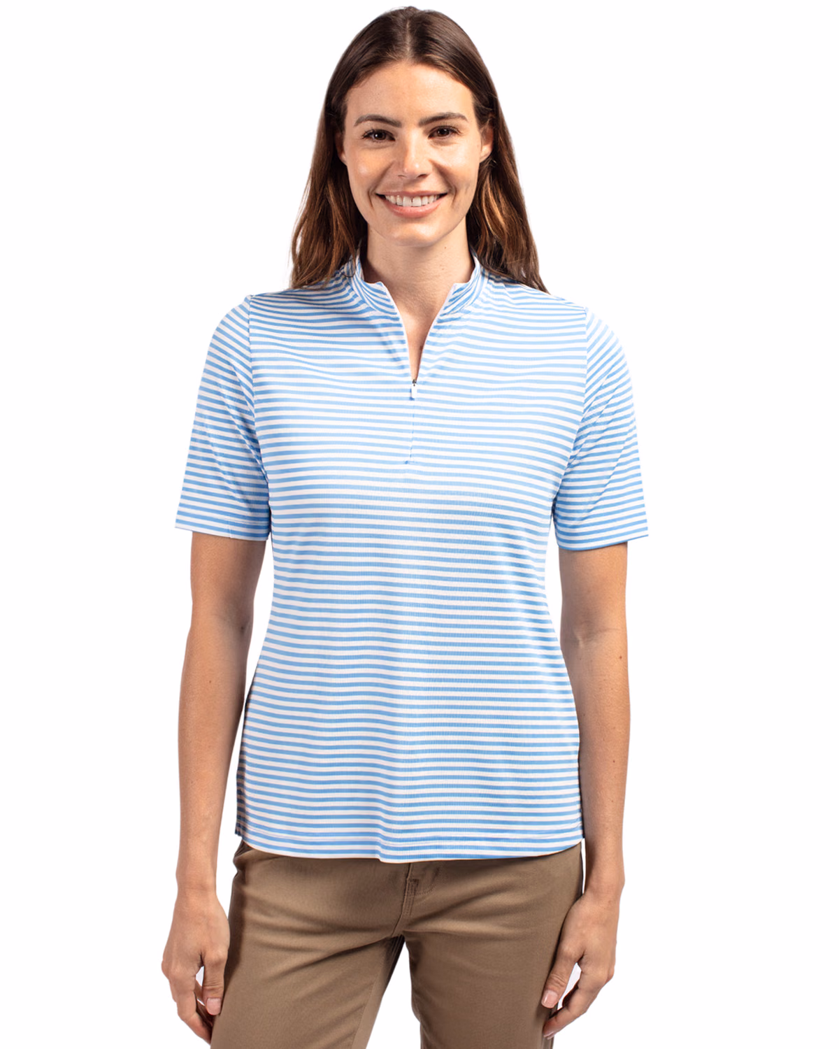 Custom Cutter & Buck Virtue Recycled Stripe Featherlight Pique Womens Half Zip